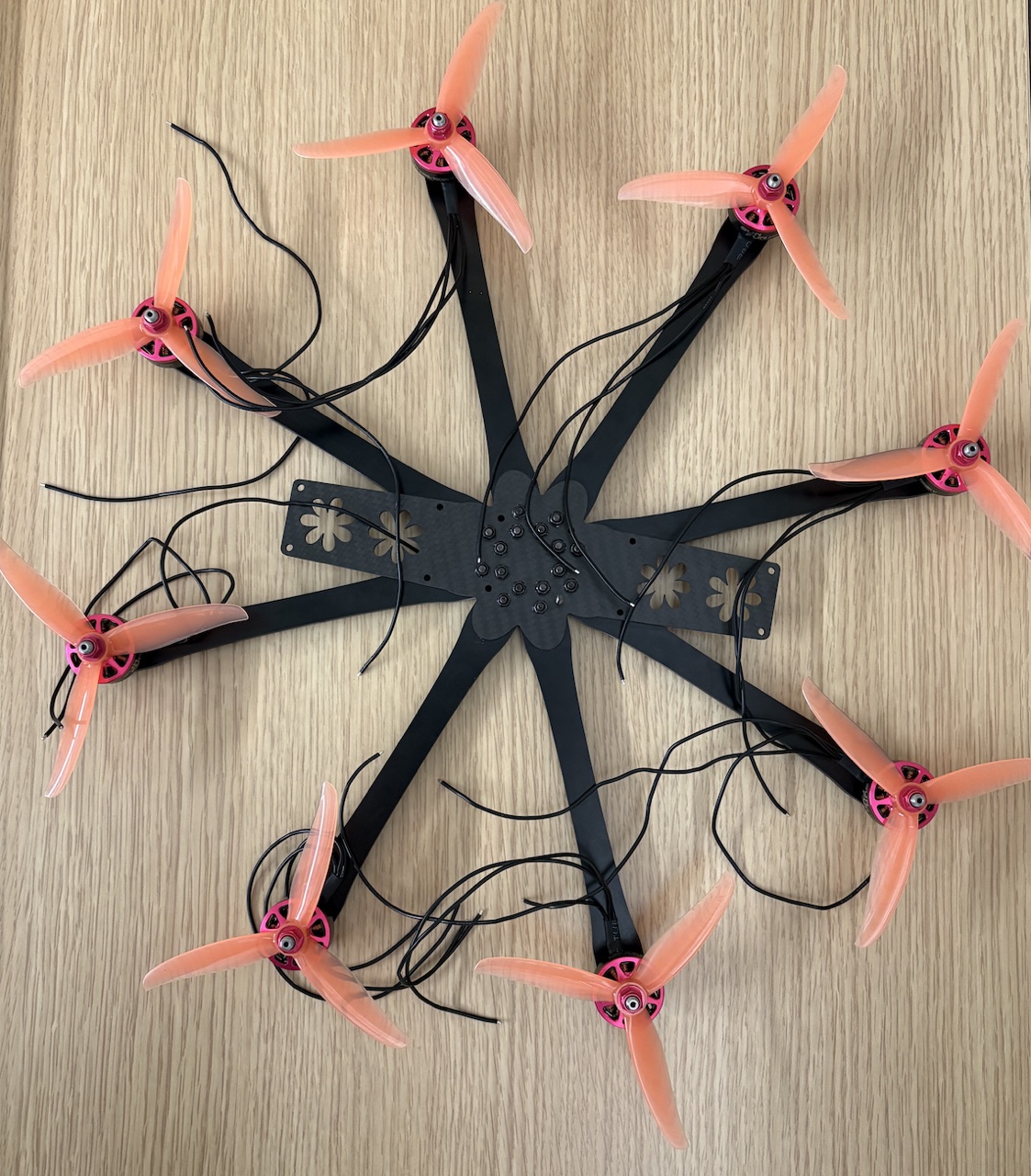 Assembled drone frame with motors and propellers